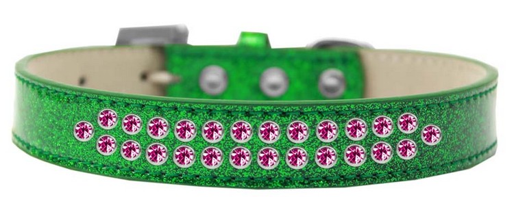 Two Row Bright Pink Crystal Size 12 Emerald Green Ice Cream Dog Collar